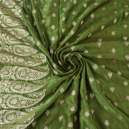 Sanskriti Vintage GreenSarees Pure Satin Silk Brocade/Banarasi Woven Sari Fabric