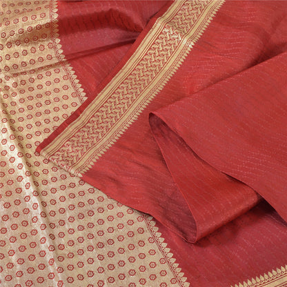 Sanskriti Vintage Red Sarees Pure Silk Brocade/Banarasi Woven Sari Craft Fabric