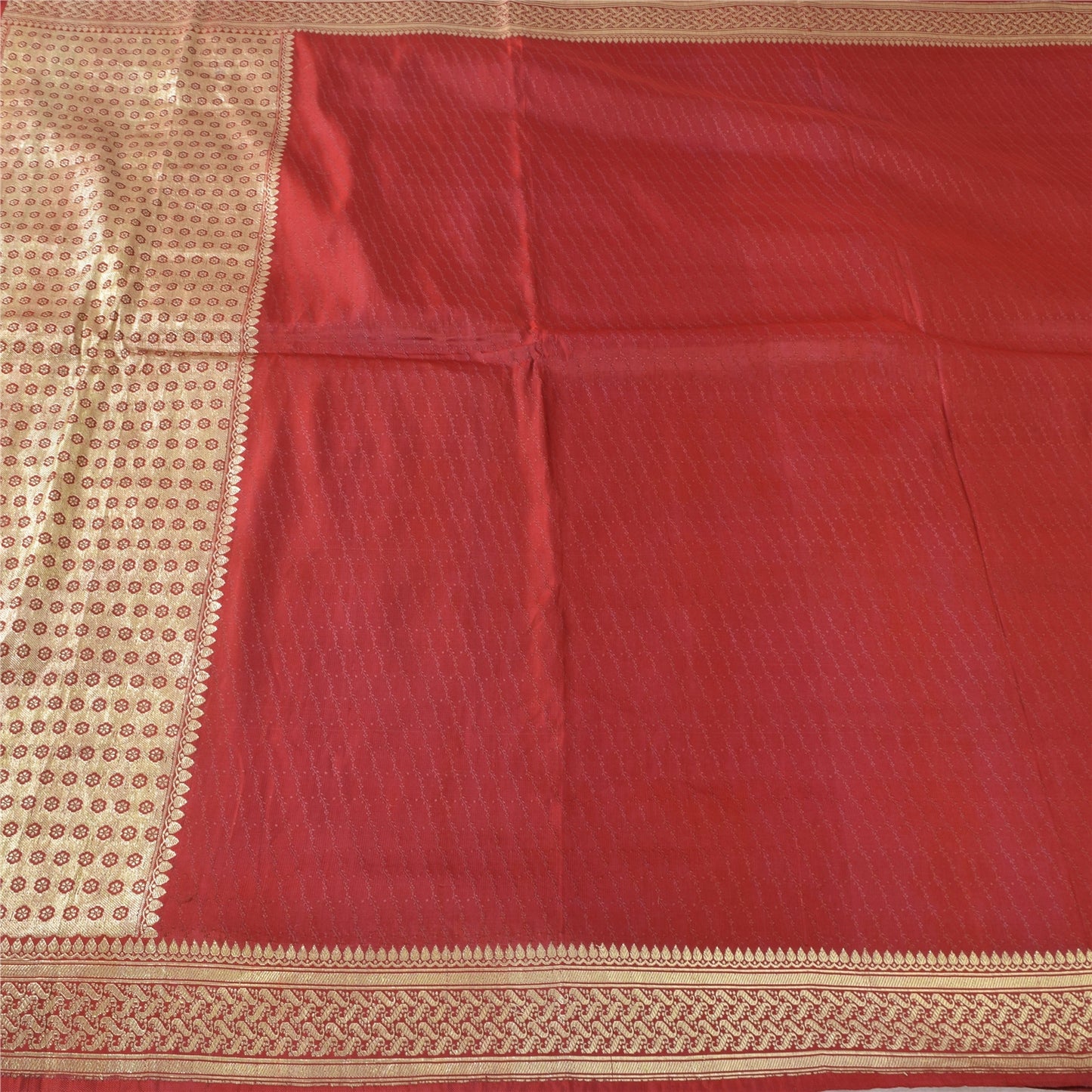 Sanskriti Vintage Red Sarees Pure Silk Brocade/Banarasi Woven Sari Craft Fabric