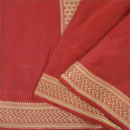 Sanskriti Vintage Red Sarees Pure Silk Brocade/Banarasi Woven Sari Craft Fabric