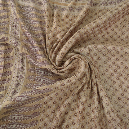 Sanskriti Vintage Cream Sarees Pure Satin Silk Woven Premium Sari Craft Fabric