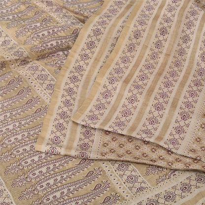 Sanskriti Vintage Cream Sarees Pure Satin Silk Woven Premium Sari Craft Fabric