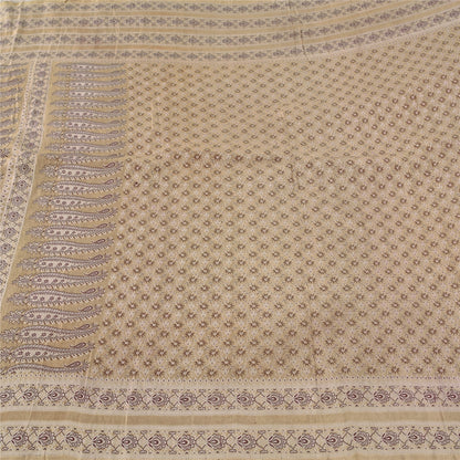 Sanskriti Vintage Cream Sarees Pure Satin Silk Woven Premium Sari Craft Fabric