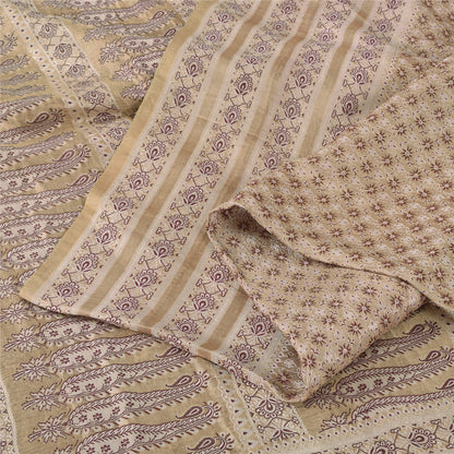 Sanskriti Vintage Cream Sarees Pure Satin Silk Woven Premium Sari Craft Fabric