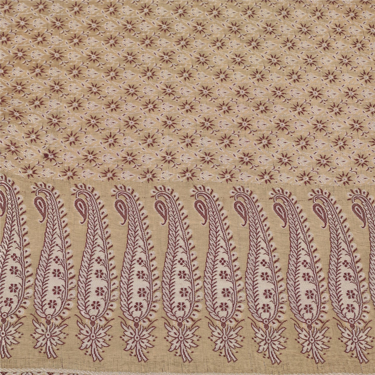 Sanskriti Vintage Cream Sarees Pure Satin Silk Woven Premium Sari Craft Fabric