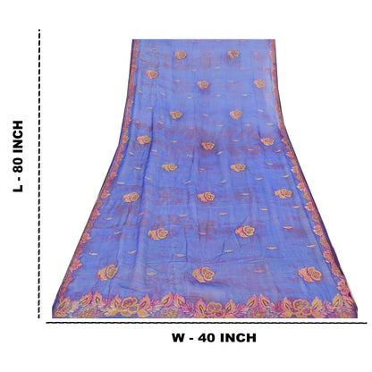 Sanskriti Vintage Blue Dupatta Long Stole Pure Chiffon Hand Beaded Tie- Dye Veil