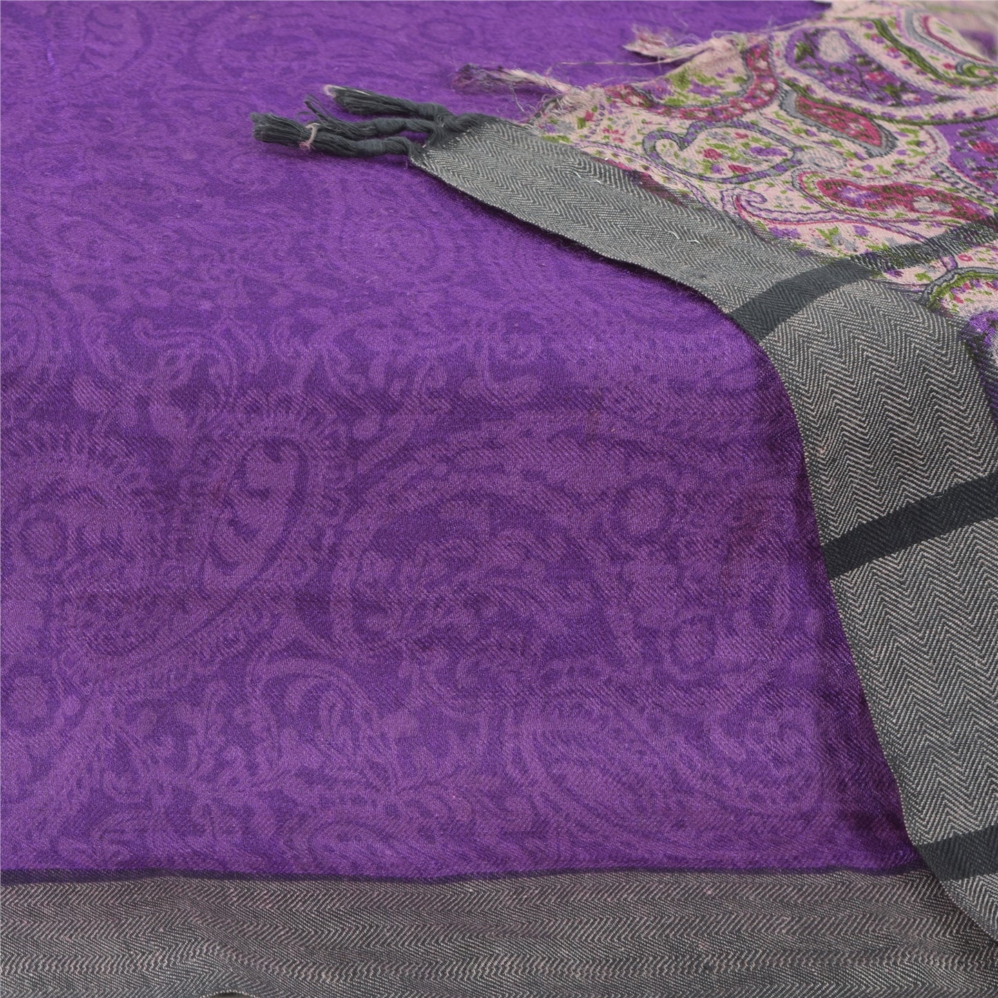 Sanskriti Vintage Purple Dupatta Long Stole Pure Woolen Printed Premium Scarves