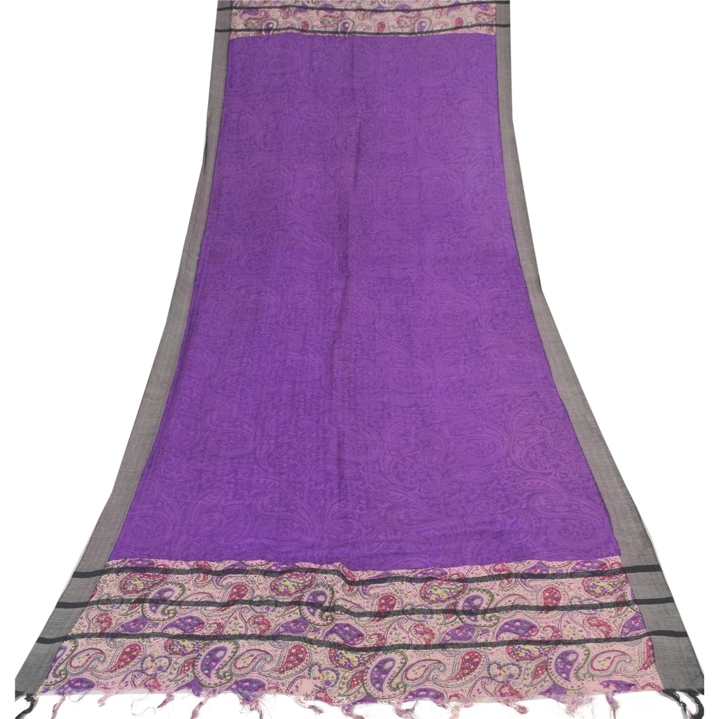 Sanskriti Vintage Purple Dupatta Long Stole Pure Woolen Printed Premium Scarves