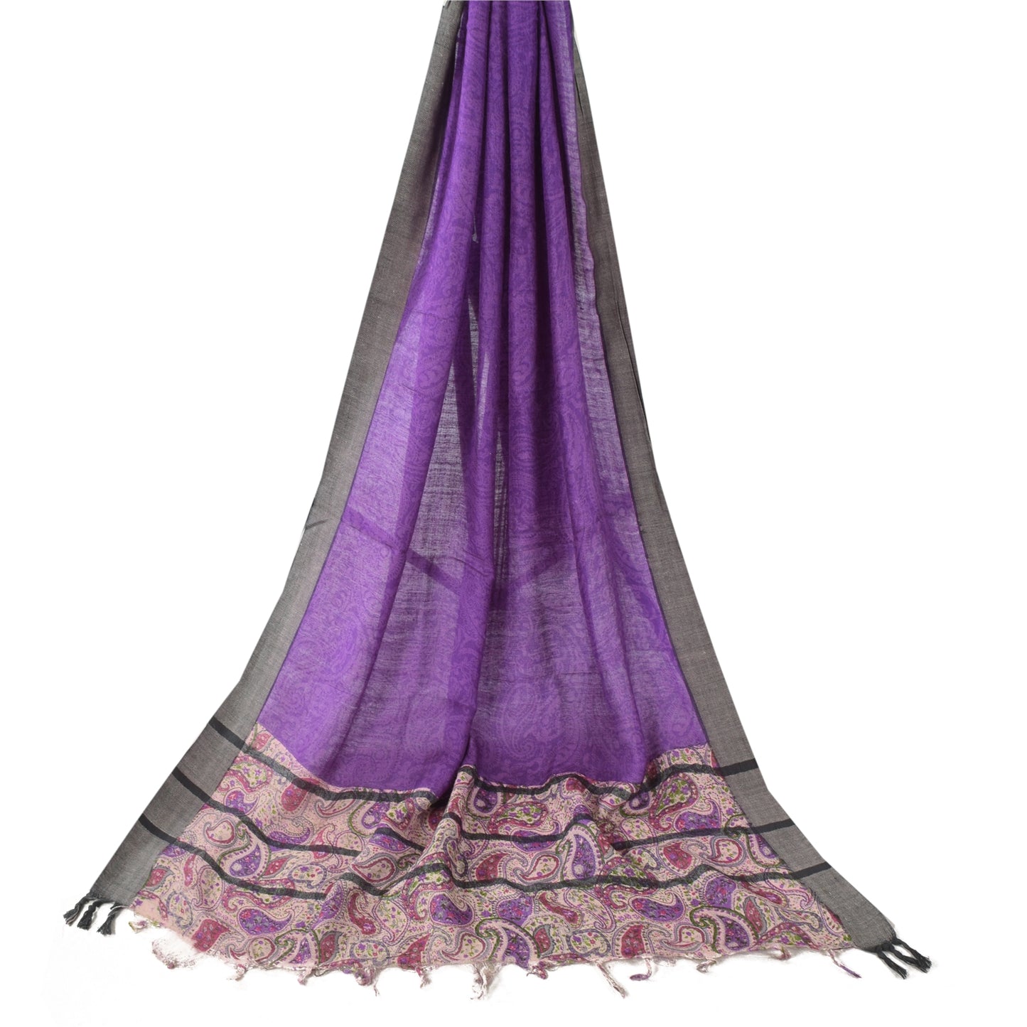 Sanskriti Vintage Purple Dupatta Long Stole Pure Woolen Printed Premium Scarves