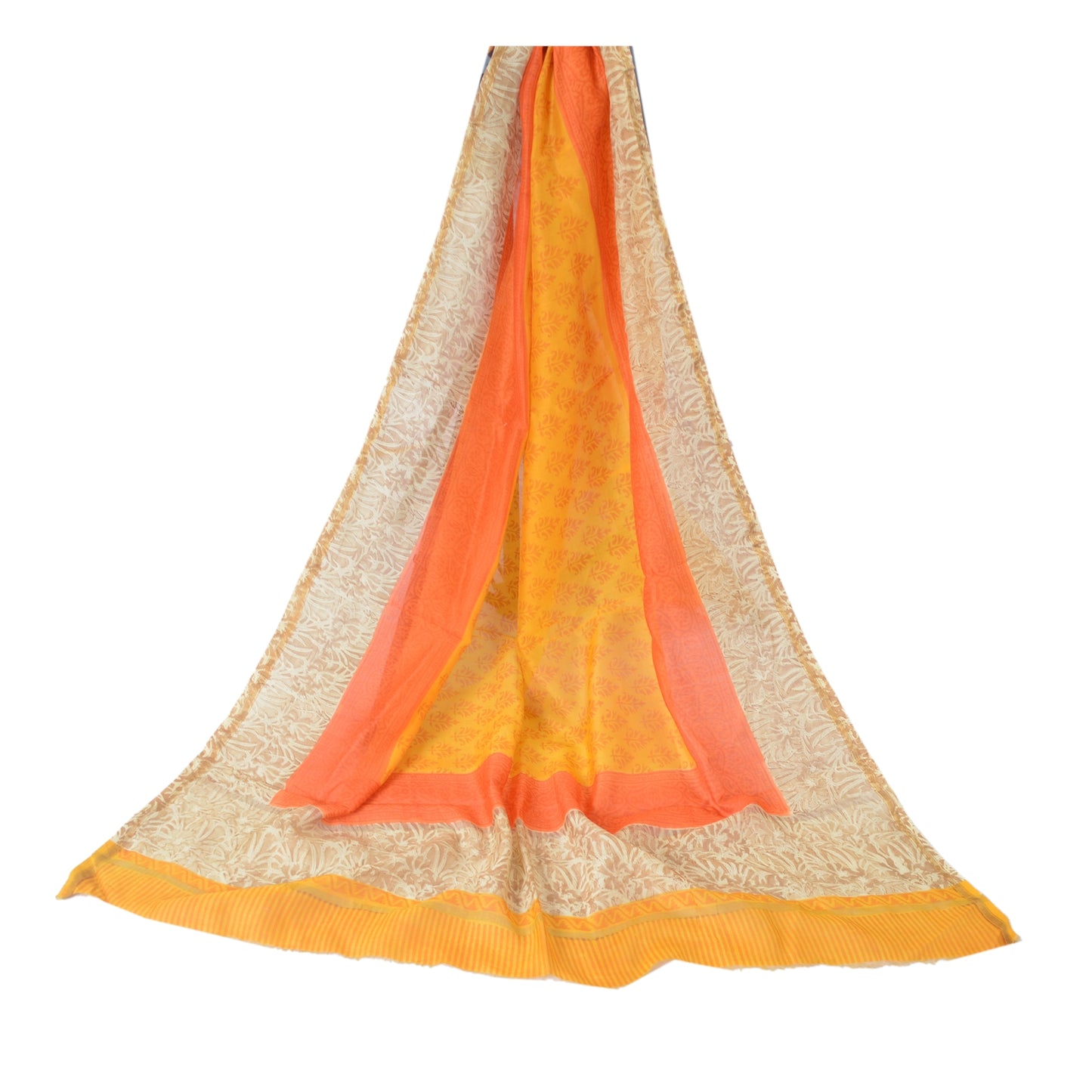 Sanskriti Vintage Dupatta Long Stole Pure Cotton Saffron Block Printed Hijab