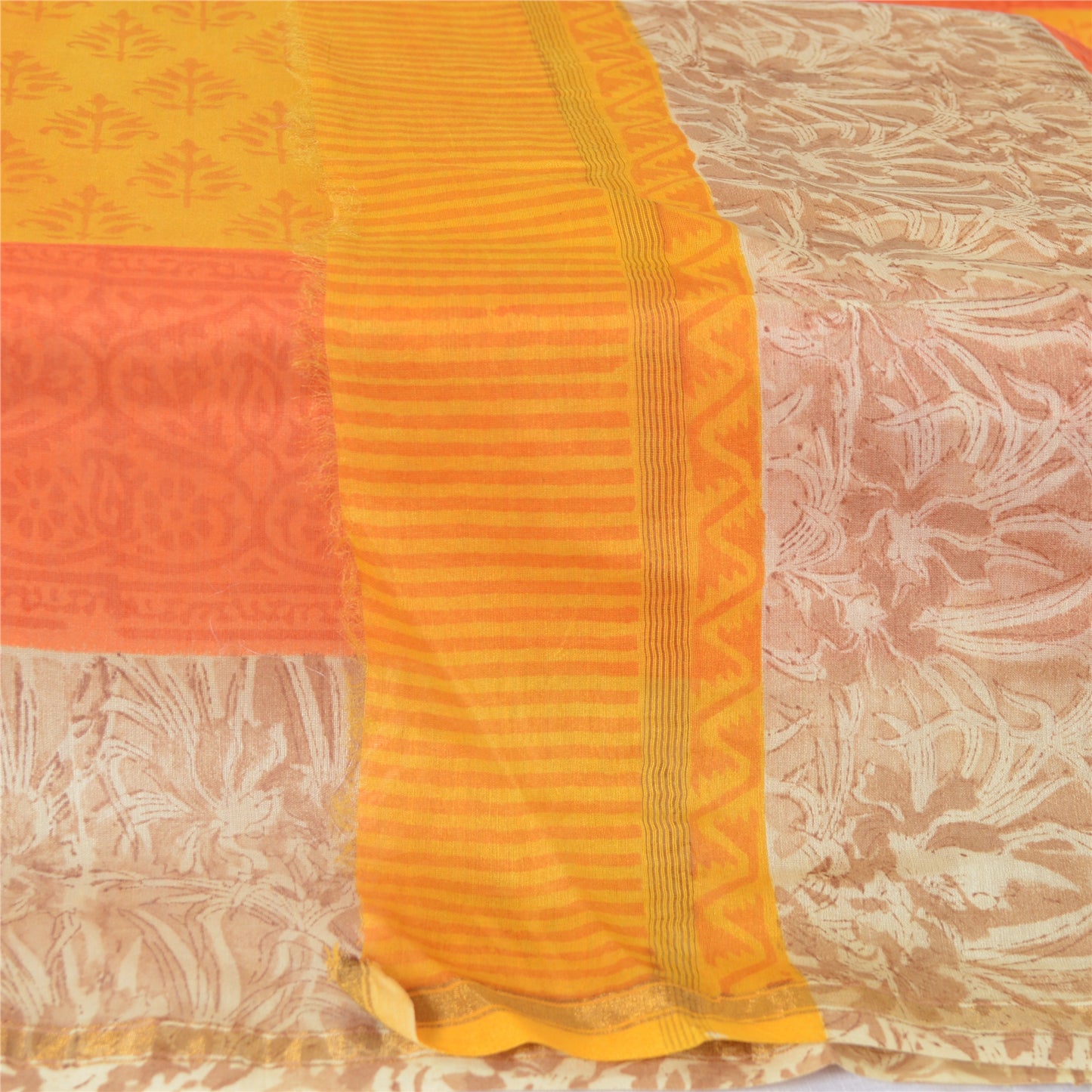 Sanskriti Vintage Dupatta Long Stole Pure Cotton Saffron Block Printed Hijab