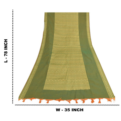 Sanskriti Vintage Indian Green Dupatta Long Stole Art Silk Woven Premium Scarves