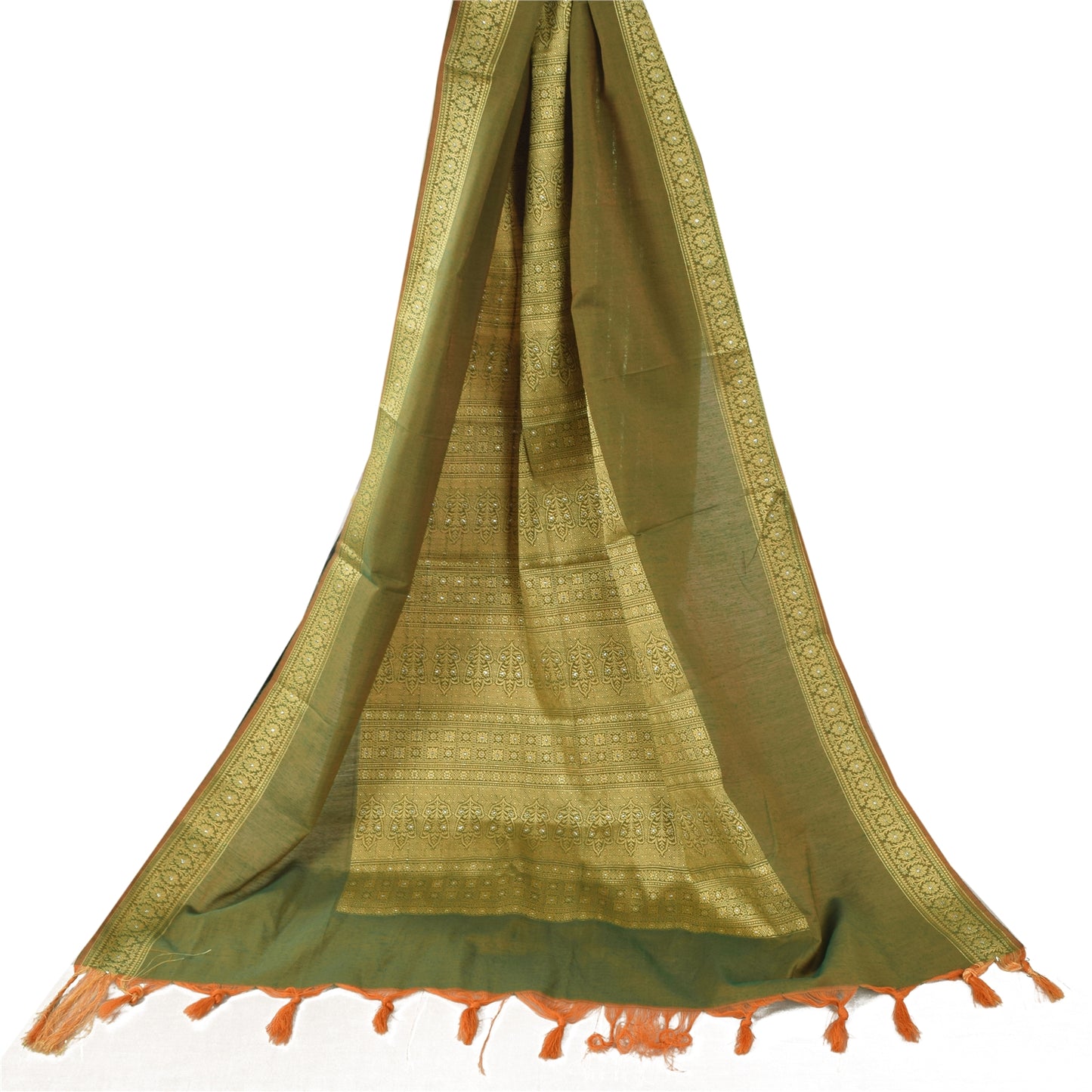 Sanskriti Vintage Indian Green Dupatta Long Stole Art Silk Woven Premium Scarves