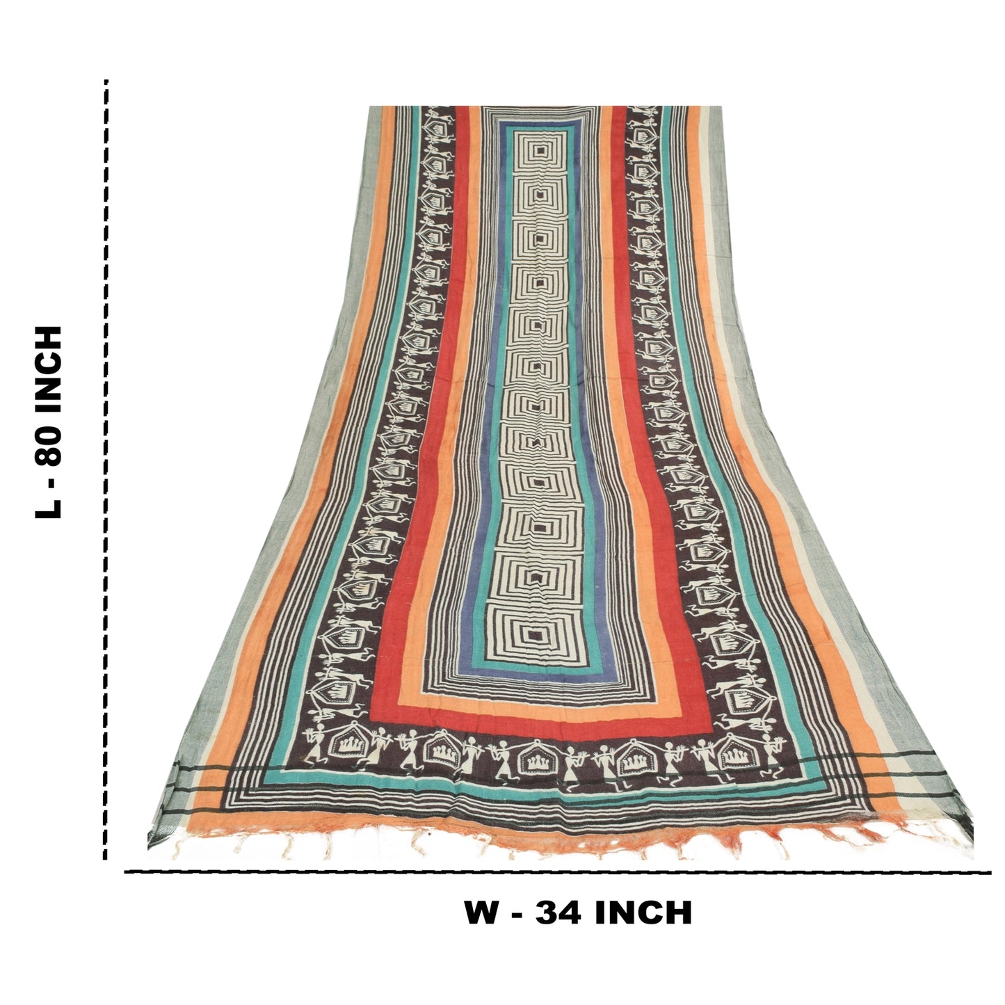 Sanskriti Vintage Indian Dupatta Long Stole Pure Woolen Warli Printed Wrap Shawl