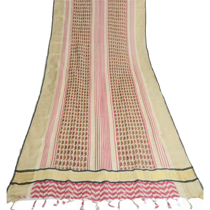 Sanskriti Vintage Ivory Long Dupatta Stole Pure Cotton Hijab Printed Wrap Veil