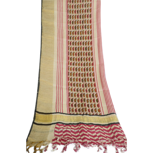 Sanskriti Vintage Ivory Long Dupatta Stole Pure Cotton Hijab Printed Wrap Veil