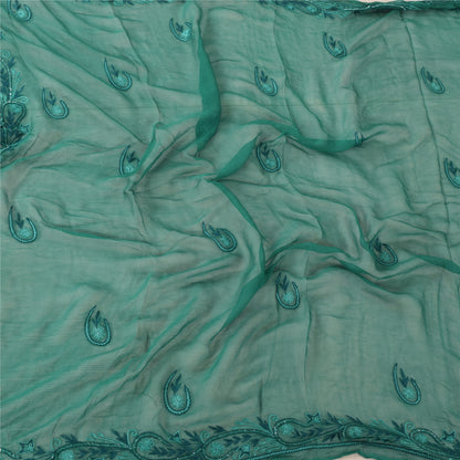 Sanskriti Vintage Long Green Dupatta/Stole Pure Chiffon Silk Hand Beaded Scarves