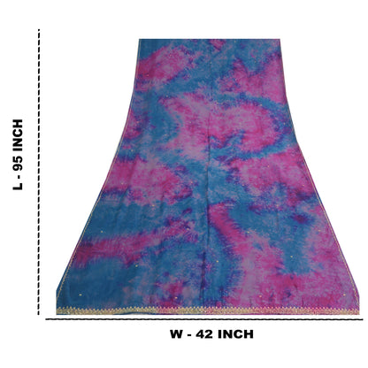 Sanskriti Vintage Blue/Pink Dupatta Long Stole Pure Crepe Silk Handmade Tie-Dye