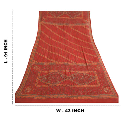 Sanskriti Vintage Dark Red Long Dupatta/Stole Pure Crepe Silk Printed Hijab