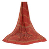 Sanskriti Vintage Dark Red Long Dupatta/Stole Pure Crepe Silk Printed Hijab