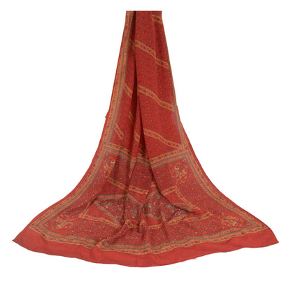 Sanskriti Vintage Dark Red Long Dupatta/Stole Pure Crepe Silk Printed Hijab