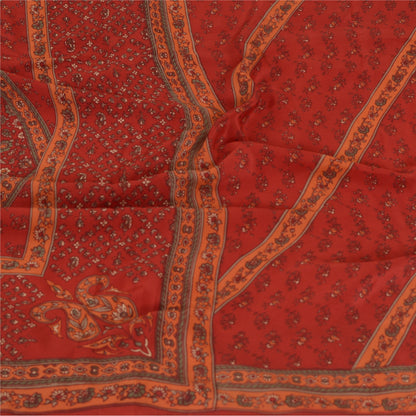 Sanskriti Vintage Dark Red Long Dupatta/Stole Pure Crepe Silk Printed Hijab