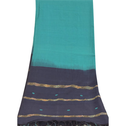 Sanskriti Vintage Blue Long Dupatta Stole Pure Cotton Hand-Woven Premium Scarves