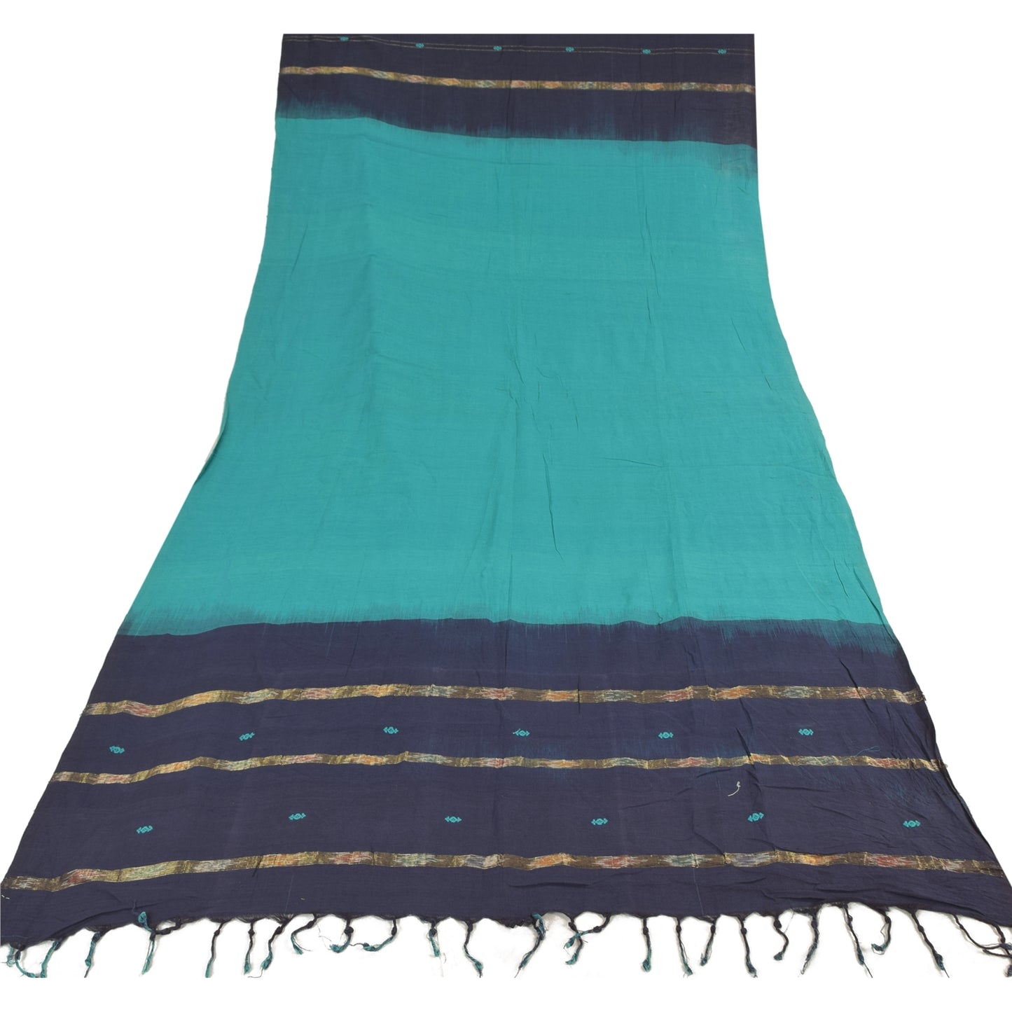 Sanskriti Vintage Blue Long Dupatta Stole Pure Cotton Hand-Woven Premium Scarves