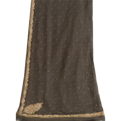 Sanskriti Vintage Dark Grey Dupatta/Stole Pure Chiffon Silk Hand Beaded Scarves