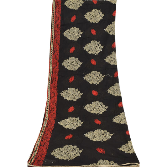 Sanskriti Vintage Black Long Dupatta Stole Pure Cotton Embroidered Wrap Scarves