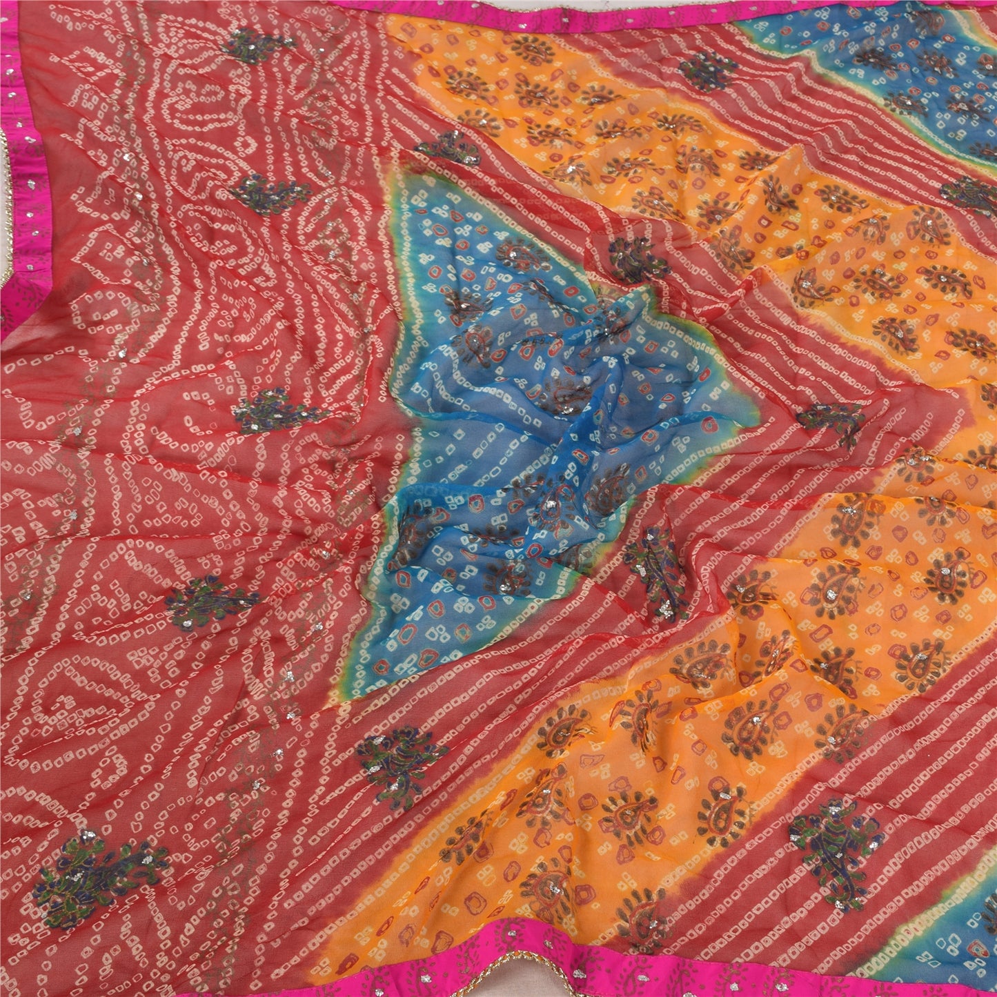 Sanskriti Vintage Long Dupatta/Stole Pure Georgette Bandhani Hand-Printed Hijab