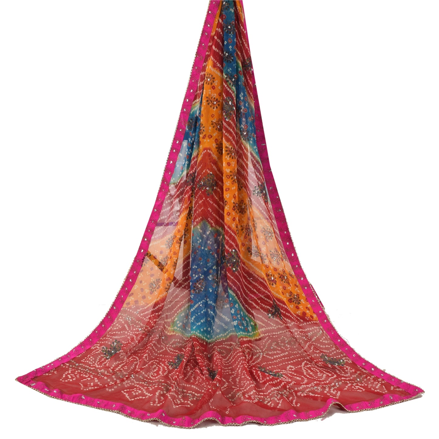 Sanskriti Vintage Long Dupatta/Stole Pure Georgette Bandhani Hand-Printed Hijab