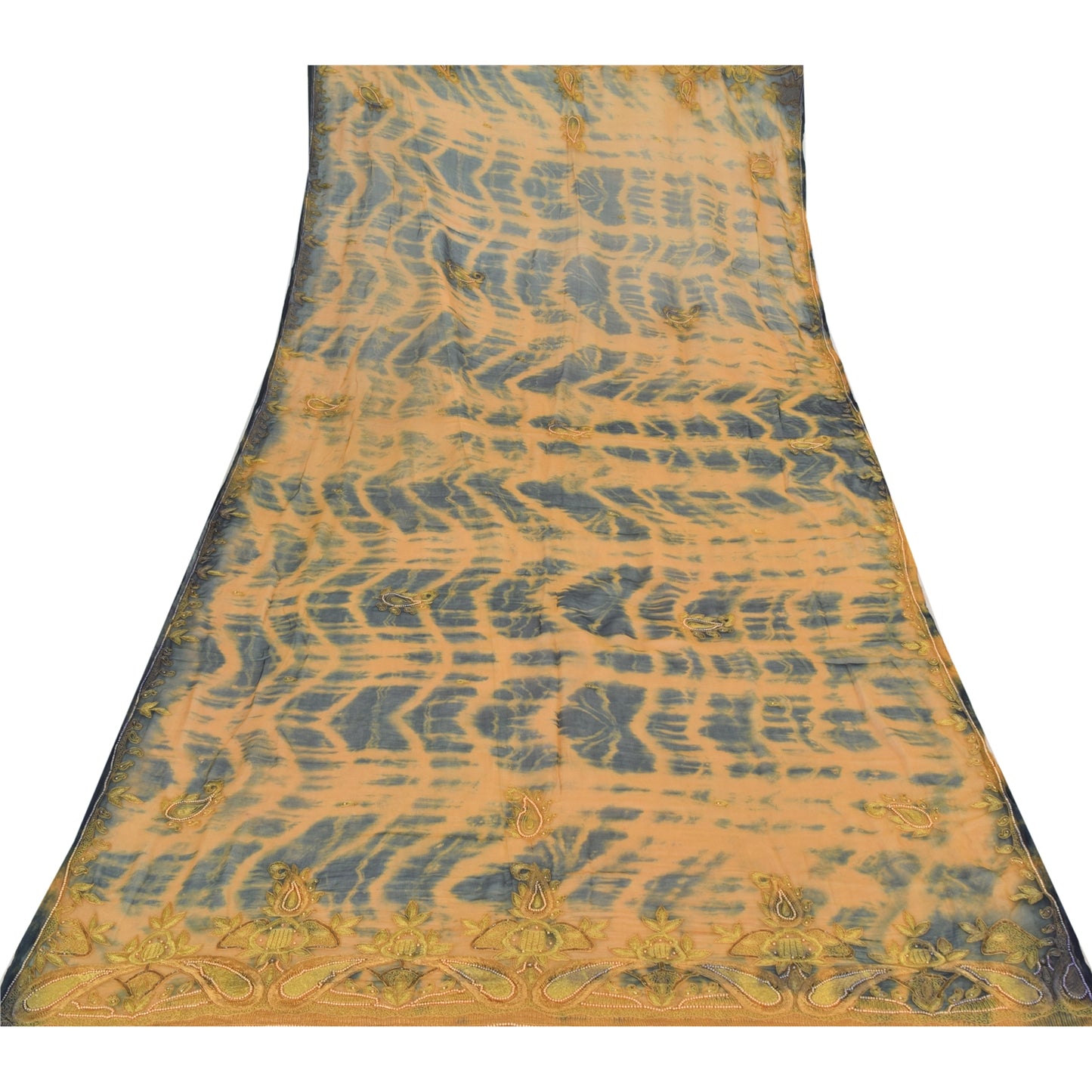 Sanskriti Vintage Dupatta Long Stole Pure Chiffon Silk Handmade Tie-Dye Scarves