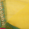 Sanskriti Vintage Yellow Long Dupatta Stole Net Mesh Veil Hand Beaded Scarves