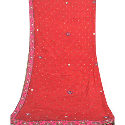 Sanskriti Vintage Red Dupatta Long Stole Pure Silk Hand Beaded Premium Wrap Veil