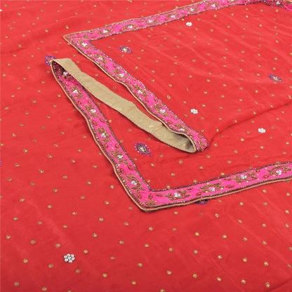 Sanskriti Vintage Red Dupatta Long Stole Pure Silk Hand Beaded Premium Wrap Veil