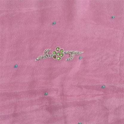 Sanskriti Vintage Dupatta Long Stole Pure Chiffon Silk Pink Hand Beaded Scarves