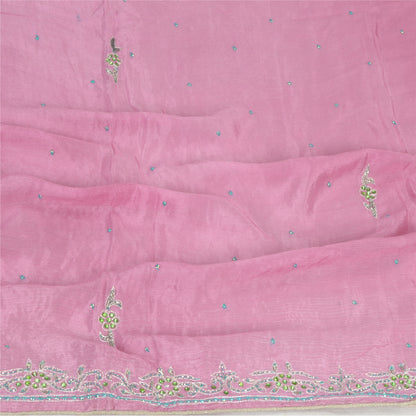 Sanskriti Vintage Dupatta Long Stole Pure Chiffon Silk Pink Hand Beaded Scarves