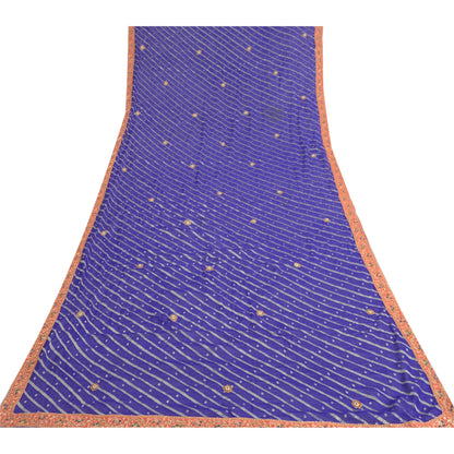 Sanskriti Vintage Dupatta Long Stole Georgette Blue Hand Beaded Woven Wrap Veil