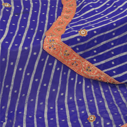 Sanskriti Vintage Dupatta Long Stole Georgette Blue Hand Beaded Woven Wrap Veil