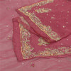 Sanskriti Vintage Dupatta Long Stole Pure Chiffon Silk Pink Hand Beaded Veil