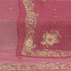 Sanskriti Vintage Dupatta Long Stole Pure Chiffon Silk Pink Hand Beaded Veil