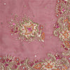 Sanskriti Vintage Dupatta Long Stole Pure Chiffon Silk Pink Hand Beaded Veil