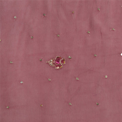 Sanskriti Vintage Dupatta Long Stole Pure Chiffon Silk Pink Hand Beaded Veil