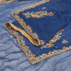 Sanskriti Vintage Dupatta Long Stole Pure Chiffon Silk Blue Hand Beaded Scarves