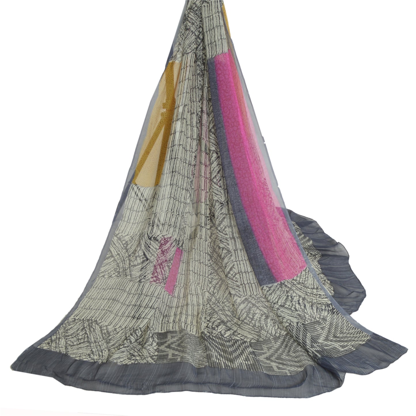 Sanskriti Vintage Long Dupatta Stole Pure Georgette Silk Gray Printed Veil Hijab