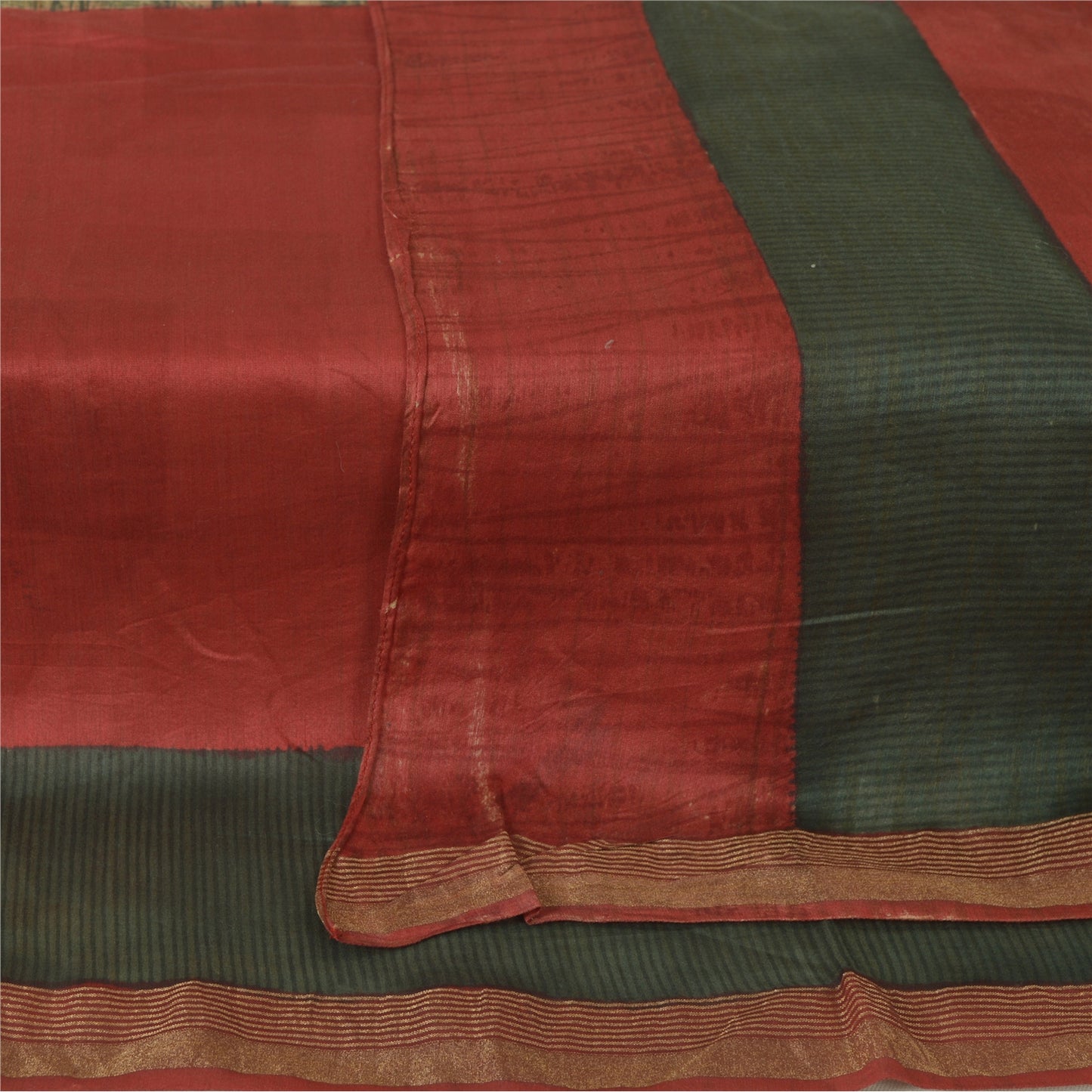 Sanskriti Vintage Long Dupatta Stole Pure Silk Red/Green Solid/Print Veil Hijab