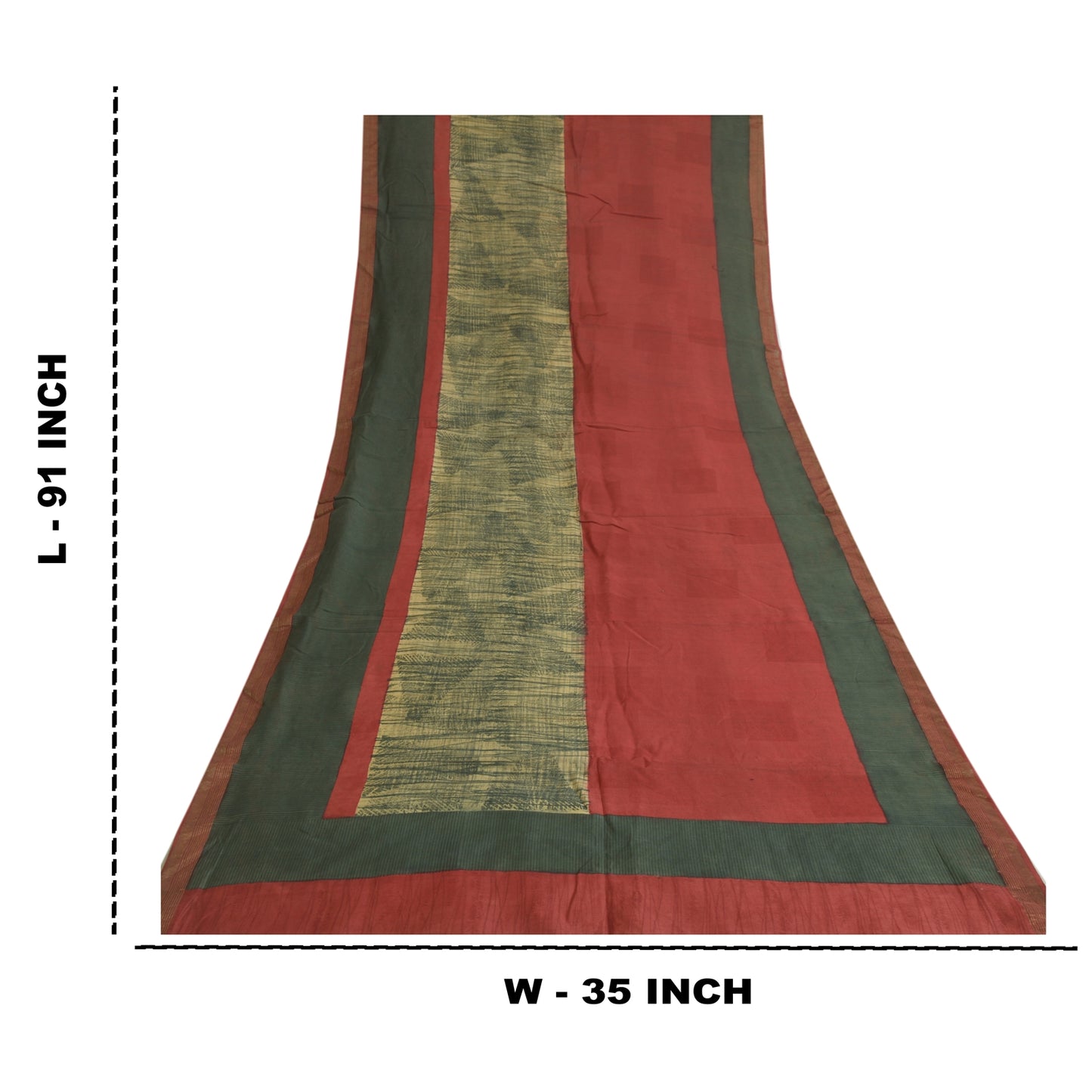 Sanskriti Vintage Long Dupatta Stole Pure Silk Red/Green Solid/Print Veil Hijab