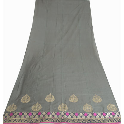 Sanskriti Vintage Long Bollywood Dupatta Gray Pure Cotton Woven Stole Hijab Veil