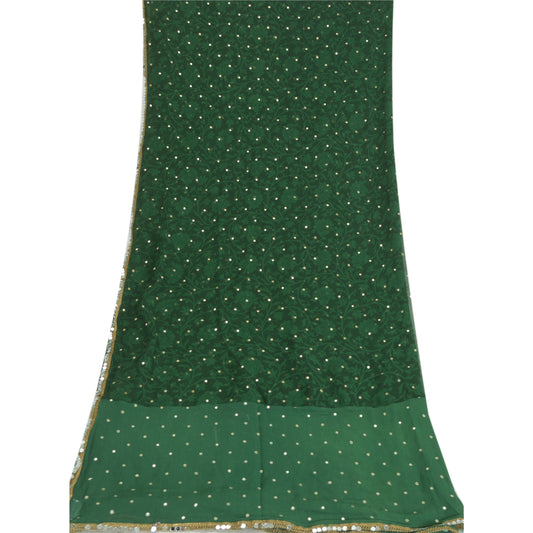 Sanskriti Vintage Long Green Dupatta Pure Chiffon Embroidered Print Stole Veil